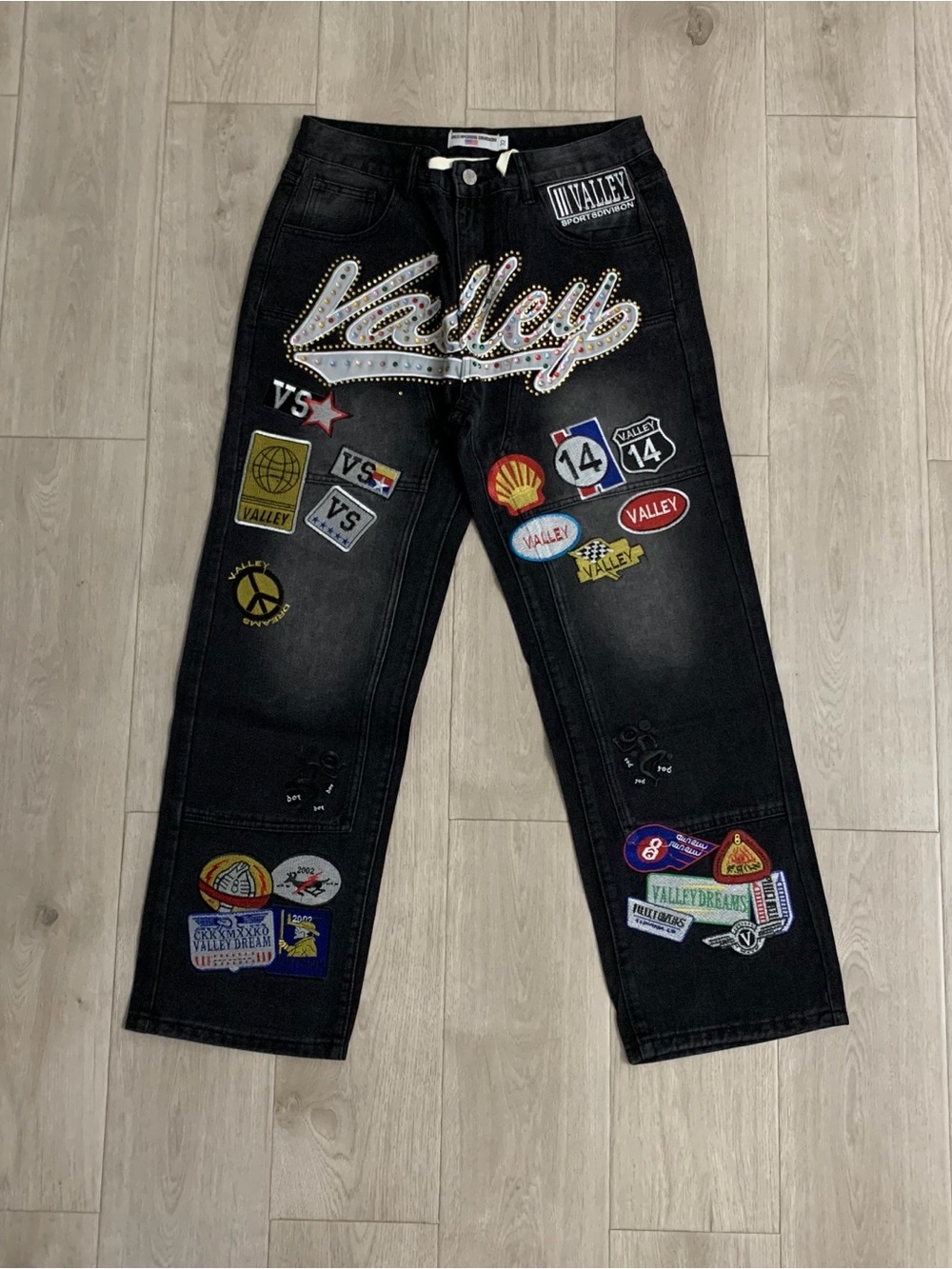 Valley Embellished Black Patchwork Jeans - Men